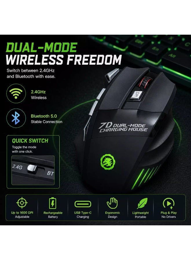 X7 Wireless Bluetooth Gaming Mouse – Silent Clicks Rechargeable USB-C, 1600 DPI Optical Sensor, Dual-Mode 2.4GHz & Bluetooth (Black) - Image 2