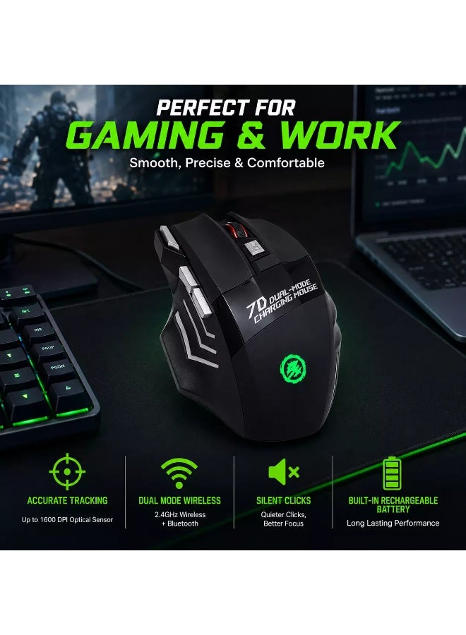 X7 Wireless Bluetooth Gaming Mouse – Silent Clicks Rechargeable USB-C, 1600 DPI Optical Sensor, Dual-Mode 2.4GHz & Bluetooth (Black) - Image 4