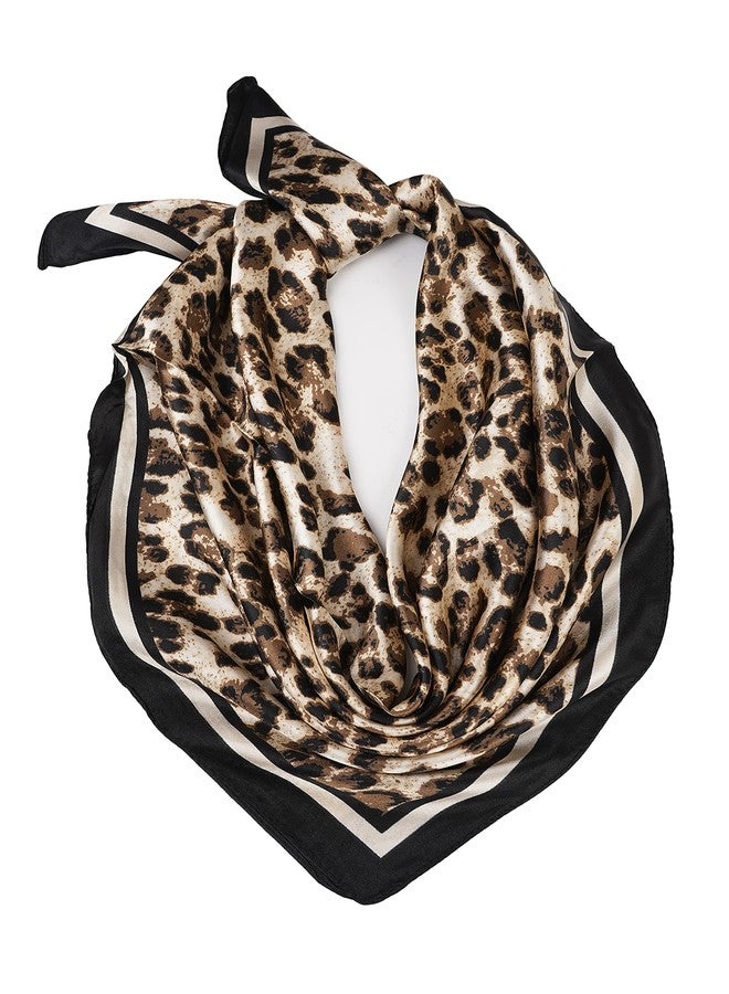 YOUR SMILE 100% Silk Scarf Women’s Fashion Pattern Large Square Satin Headscarf Headdress 24''x24''，Leopard - Image 2