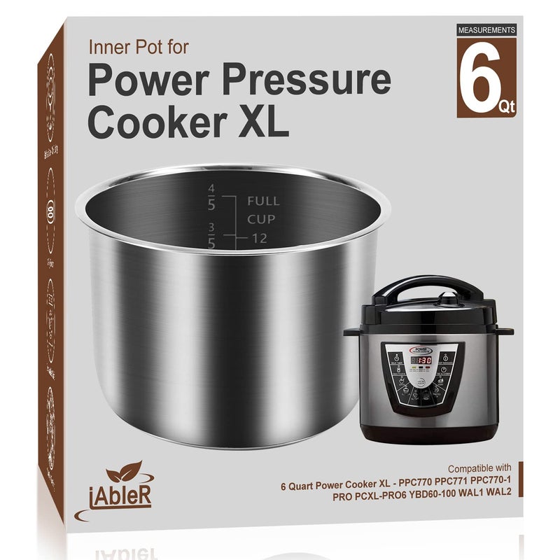 Genuine 6Qt Power Cooker XL Replacement Inner Pot Compatible with 6 Quart Power Pressure Cooker PPC770 PPC771 PPC7701 PRO PCXLPRO6 YBD60100 WAL1 WAL2 Stainless Steel Inner Pot Parts  6 QT