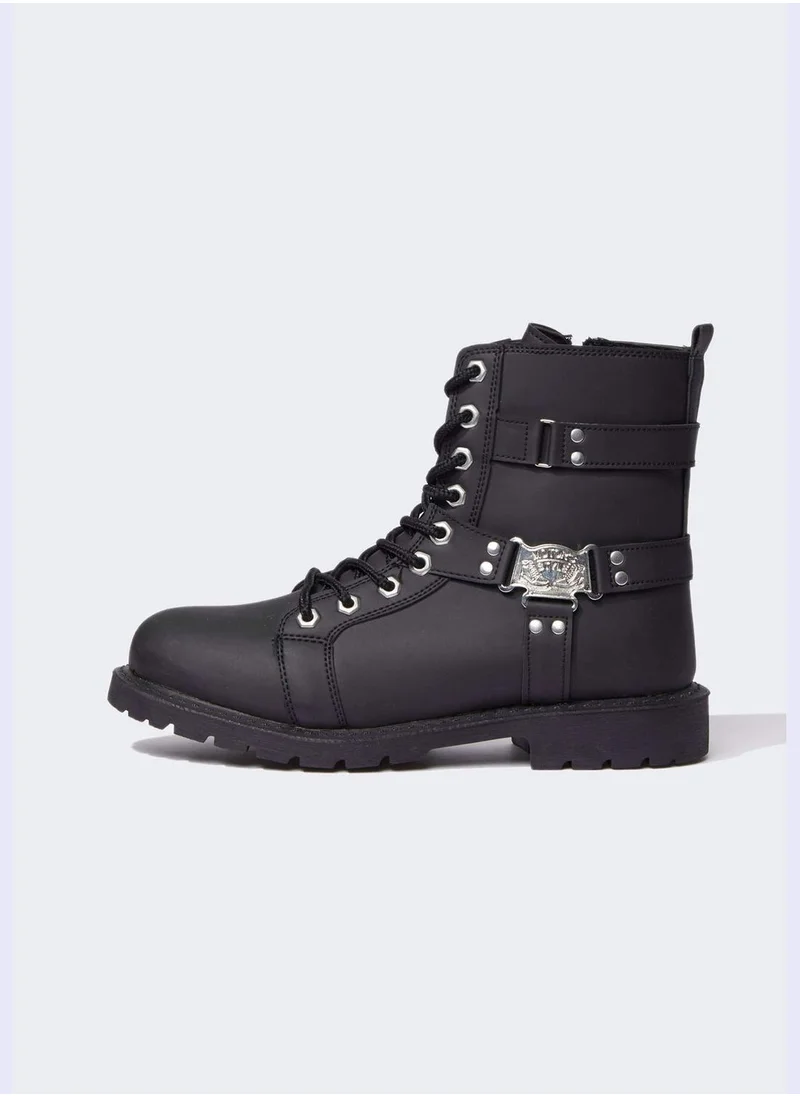 DeFacto Lace Up Zippered Faux Leather Boots