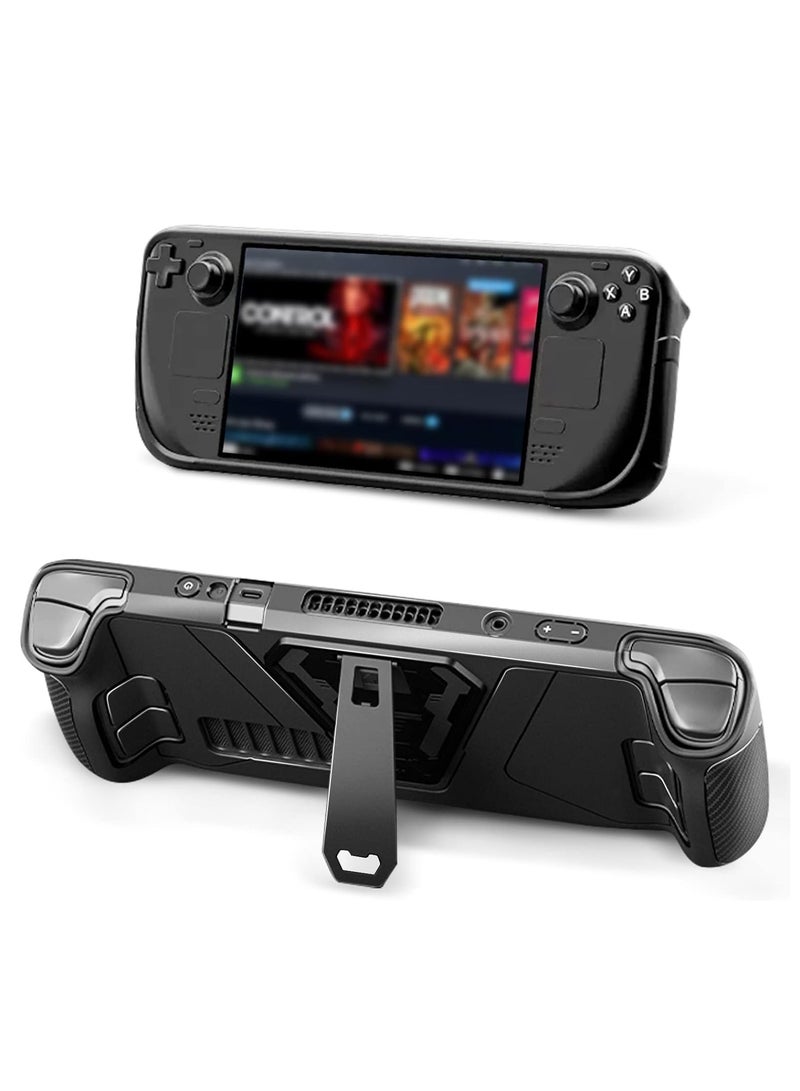 Metal Kickstand Protective Case for Steam Deck, Accurate Cutouts TPU Cover with Stable Stand, Great Case Accessories Fit for Official Carrying Case, Enhanced Comfort and Protection (Black) - Image 1
