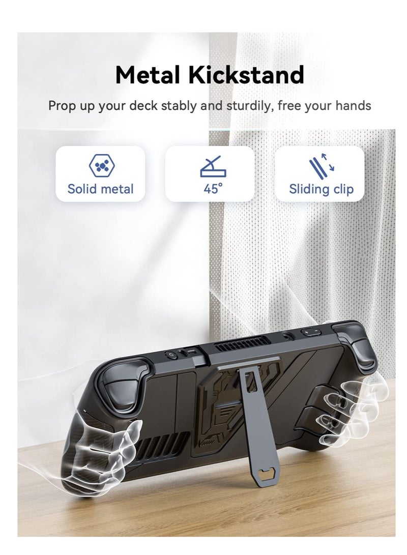 Metal Kickstand Protective Case for Steam Deck, Accurate Cutouts TPU Cover with Stable Stand, Great Case Accessories Fit for Official Carrying Case, Enhanced Comfort and Protection (Black) - Image 2