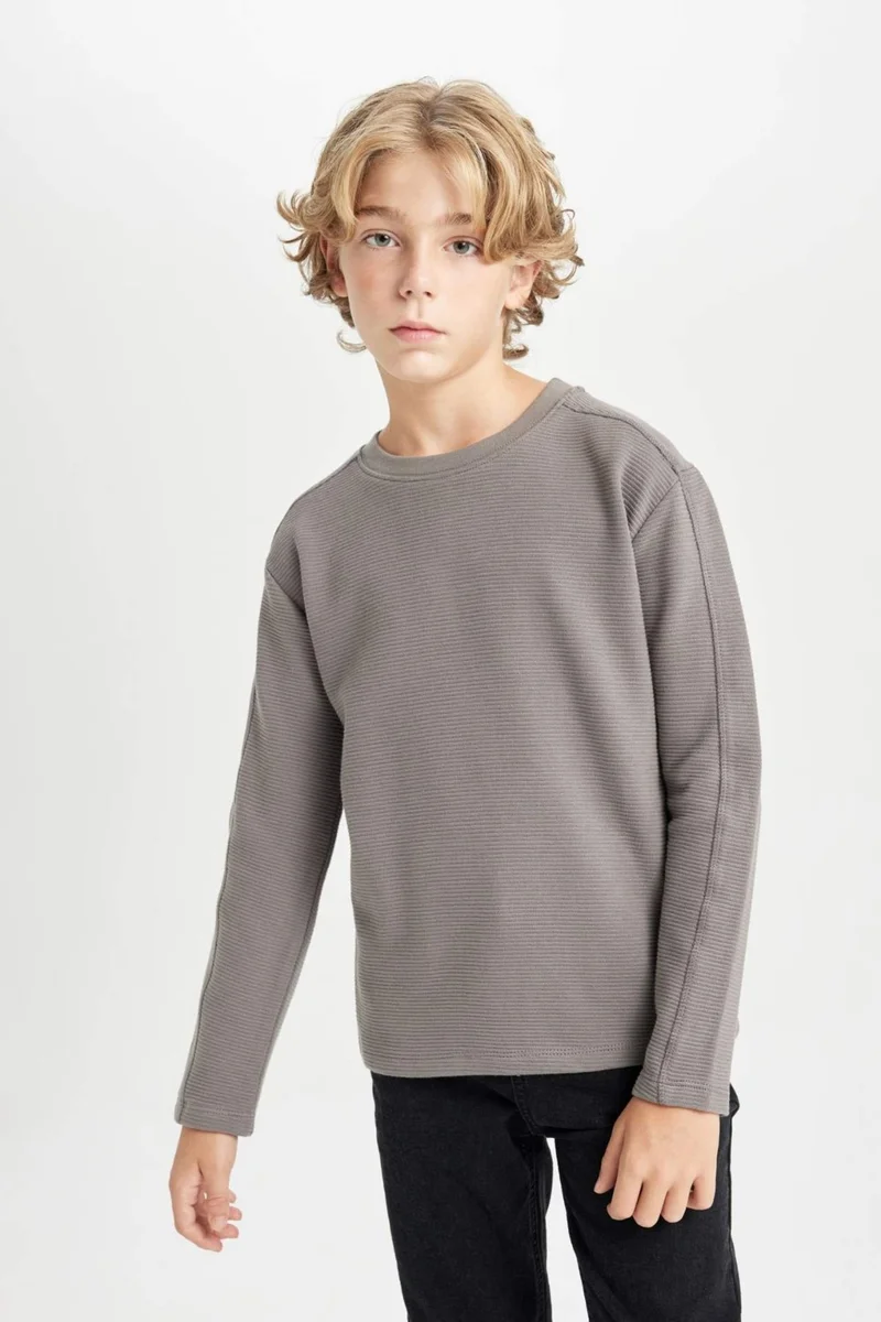 ديفاكتو Boy Regular Fit Crew Neck Long Sleeve Basic Plain T-Shirt C9780A824AU