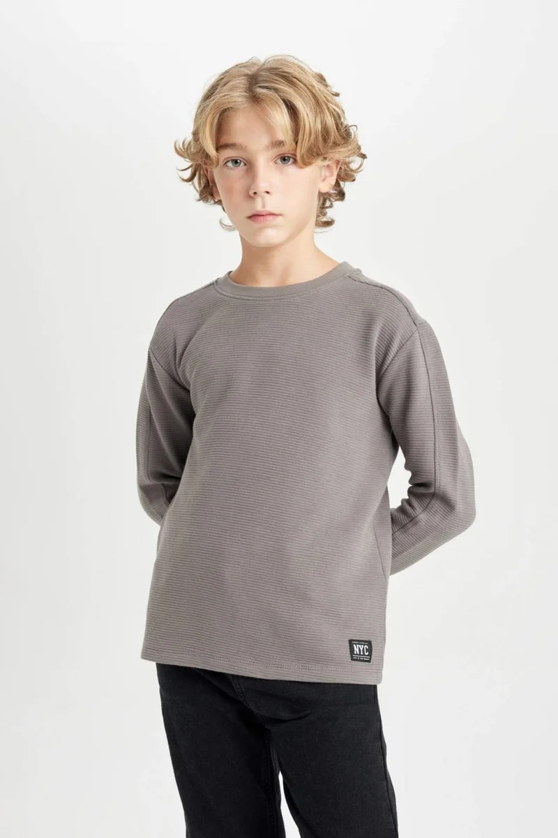 ديفاكتو Boy Regular Fit Crew Neck Long Sleeve Basic Plain T-Shirt C9780A824AU