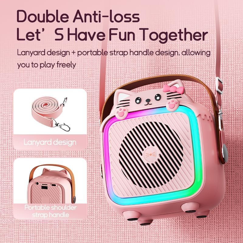 KASTWAVE Karaoke Machine, Portable Bluetooth Speaker with 2 Wireless Microphones, Compatible for All Smartphones, Toy Gift for Aged 3-12 Year Birthday Parties Christmas Party - Pink - Image 5