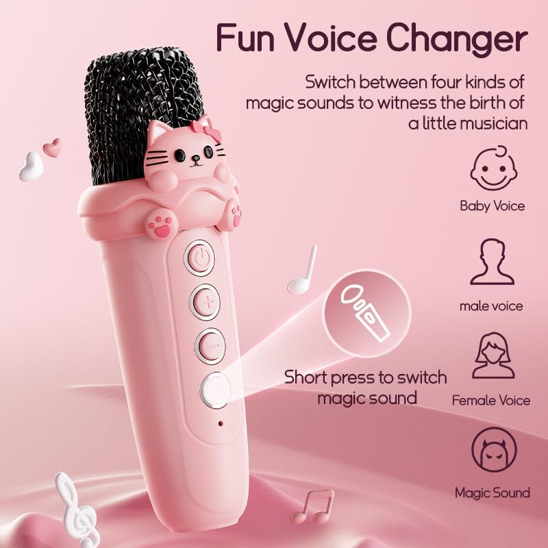 KASTWAVE Karaoke Machine, Portable Bluetooth Speaker with 2 Wireless Microphones, Compatible for All Smartphones, Toy Gift for Aged 3-12 Year Birthday Parties Christmas Party - Pink - Image 3