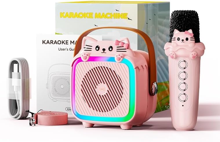 KASTWAVE Karaoke Machine, Portable Bluetooth Speaker with 2 Wireless Microphones, Compatible for All Smartphones, Toy Gift for Aged 3-12 Year Birthday Parties Christmas Party - Pink - Image 2