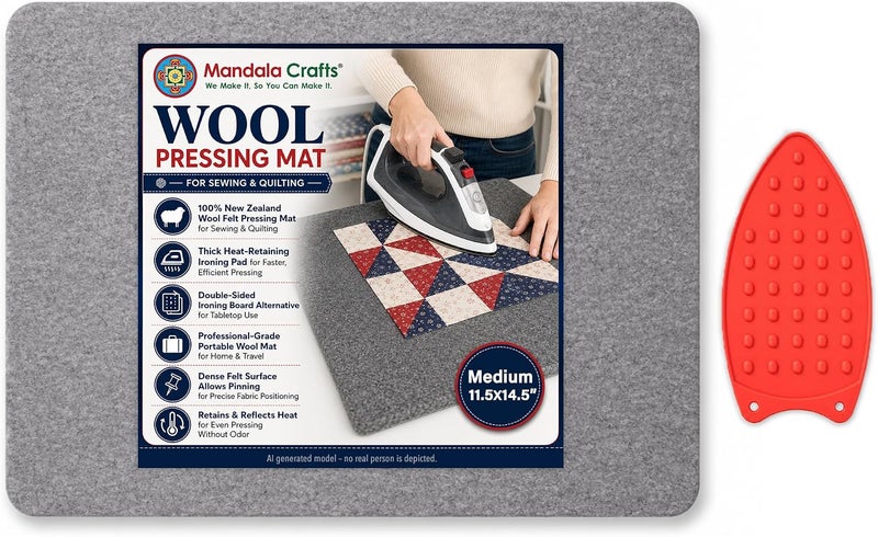 Mandala Crafts 11.5 × 14.5 Inch 100% New Zealand Wool Pressing Mat for Quilting – 1/2 Inch Thick Heat Retention Ironing Pad for Sewing & Ironing Board Alternative - Image 1