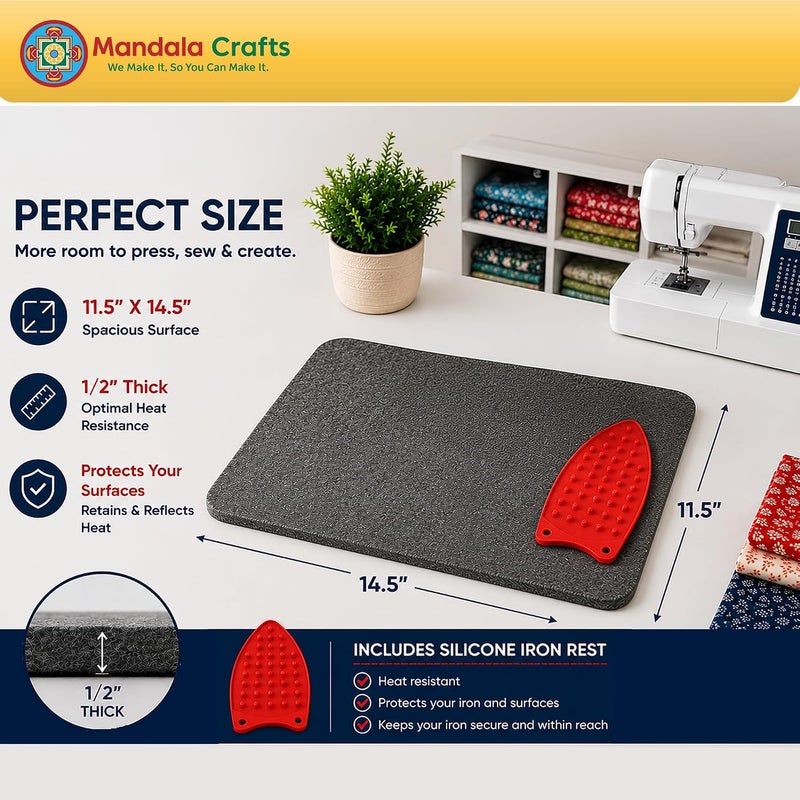 Mandala Crafts 11.5 × 14.5 Inch 100% New Zealand Wool Pressing Mat for Quilting – 1/2 Inch Thick Heat Retention Ironing Pad for Sewing & Ironing Board Alternative - Image 3
