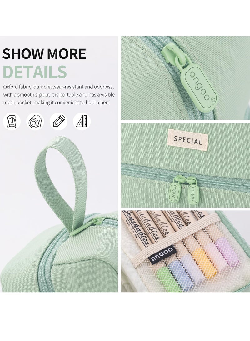 Spacious Canvas Pencil Case with Dual Compartments for Students and Professionals, Ideal for Organizing Stationery and Pens, Available in Green - Image 2
