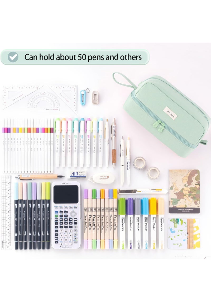 Spacious Canvas Pencil Case with Dual Compartments for Students and Professionals, Ideal for Organizing Stationery and Pens, Available in Green - Image 5