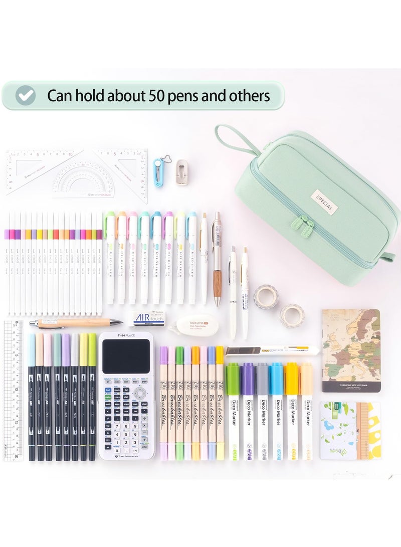Spacious Canvas Pencil Case with Dual Compartments for Students and Professionals, Ideal for Organizing Stationery and Pens, Available in Green - Image 4