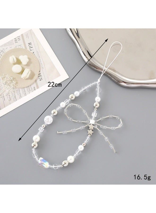NIBEMINENT Beaded Phone Lanyard, Anti Lost Removable Wrist Strap,K3357 Five Pointed Star Bowknot Bracelet Pendant, Phone Keychain Lanyard