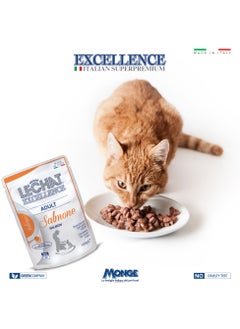 Monge Lechat Excellence by Monge | Cat Wet Food | Chunkies in Pouch | Super Premium Complementary Wet Cat Food | Multipack Beef & Salmon - 12x100g  - Image 2