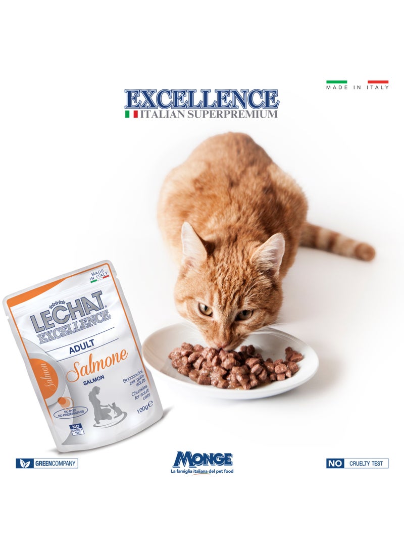 Monge Lechat Excellence by Monge | Cat Wet Food | Chunkies in Pouch | Super Premium Complete Wet Cat Food | Multipack Beef & Salmon - 12x100g - Image 2