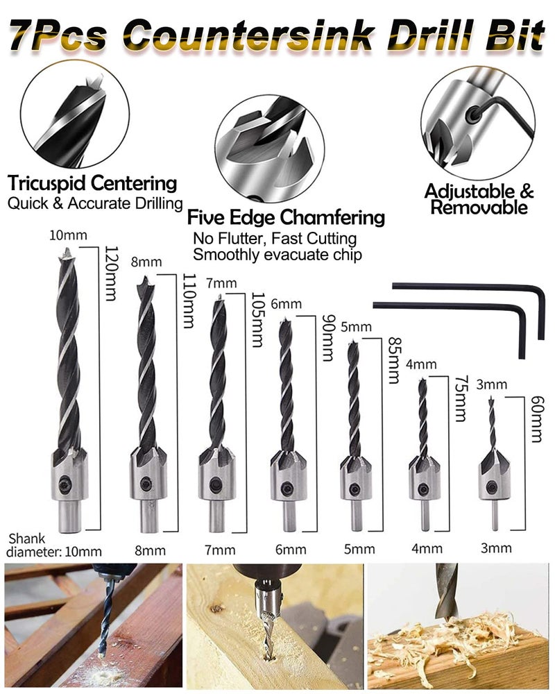 Rocaris 39 Pack Woodworking Chamfer Drilling Tools, Including Countersink Drill Bits, L-Wrench, Wood Plug Cutter, Step Drill Bit, Center Punch, Drill Stop Bit Collar Set, Twist Drill Bit Tool - Image 2