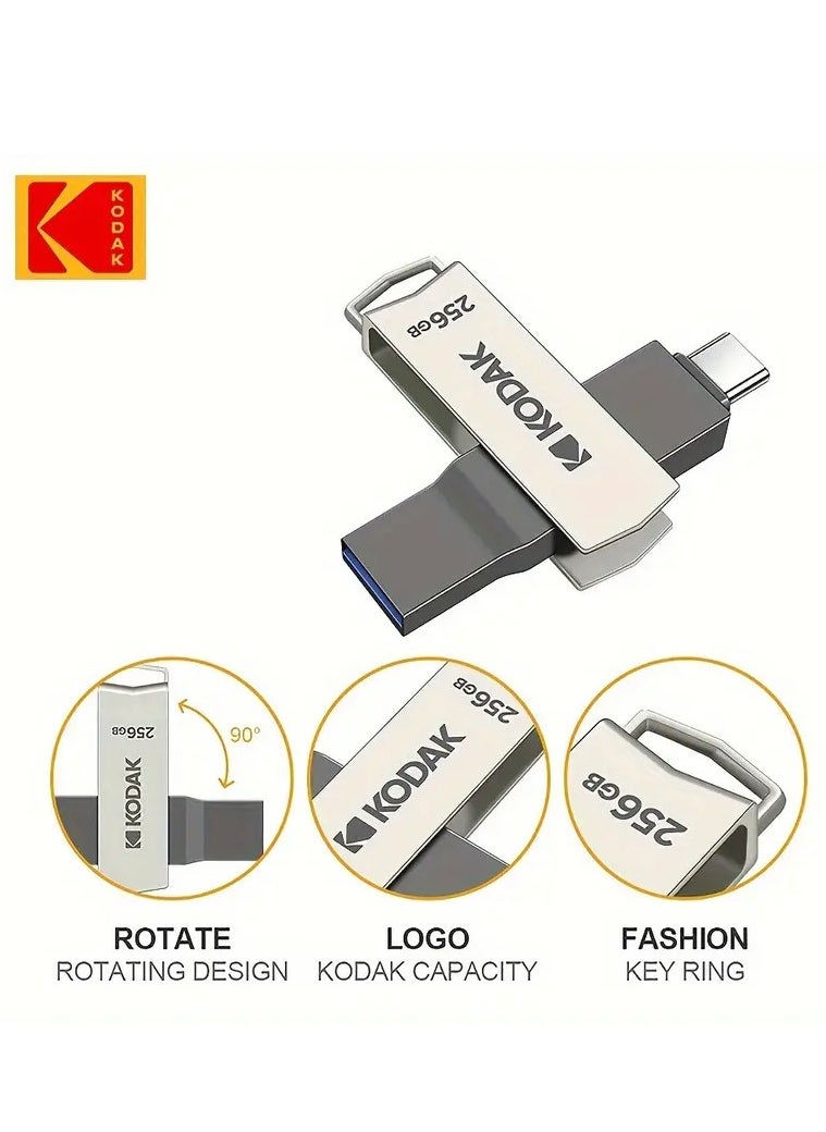 Kodak K273 Series Dual Flash Drive, 64GB/128GB/256GB, USB 3.0 & Type-C, Rotatable Design, Compatible with Phones & PCs  - Image 2