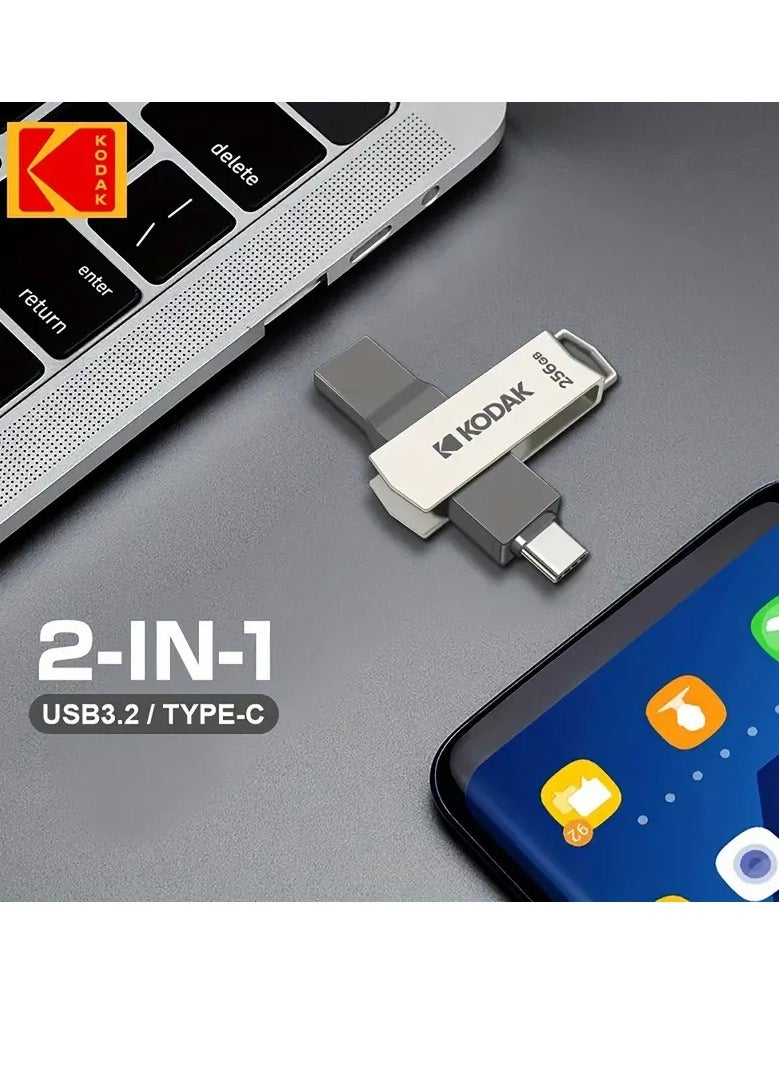 Kodak K273 Series Dual Flash Drive, 64GB/128GB/256GB, USB 3.0 & Type-C, Rotatable Design, Compatible with Phones & PCs  - Image 3