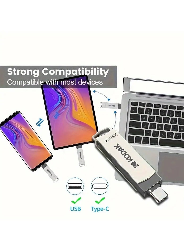 Kodak K273 Series Dual Flash Drive, 64GB/128GB/256GB, USB 3.0 & Type-C, Rotatable Design, Compatible with Phones & PCs  - Image 4