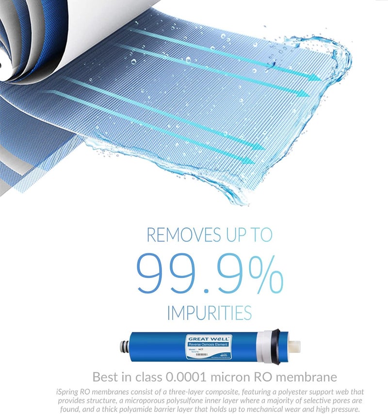 iSpring غشاء التناضح العكسي iSpring Greatwell 75 GPD 1175 X 175 MC7 FT15 5th Stage Inline Post Carbon Filter Replacement Cartridge 1 Count Pack of 1 أبيض - Image 4