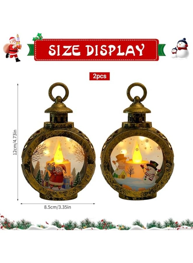 Christmas Lantern, Pack Of 2 Christmas Decoration Illuminated Lantern Christmas, Vintage Christmas Decoration Lantern, Christmas Decoration Lantern, Flameless Christmas Candles, For Christmas - Image 2