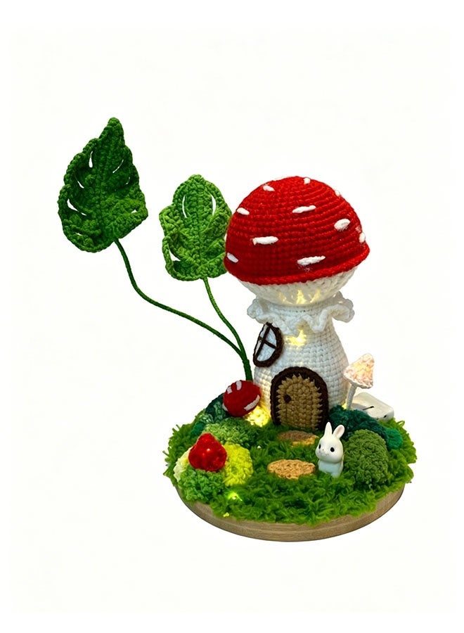 Beauenty Handmade Crochet Enchanted Mushroom House Mini Landscape with LED Lights, Fairy Tale Forest Desktop Ornament, Whimsical Home Decor for Bedroom, Unique Handcrafted Gift - Image 2