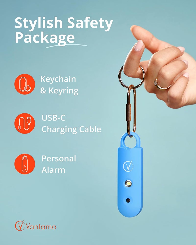 Vantamo Personal Alarm for Self Defense with Low Battery Notice, Strobe Light & Extra Loud 130 dB Double Speakers Safety Keychain Set for Women, Rechargeable Panic Button for Womens Self Defense - Image 5