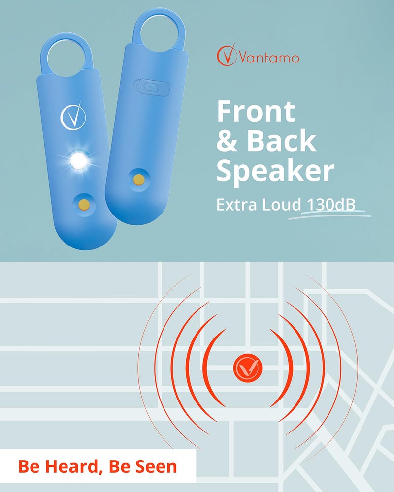 Vantamo Personal Alarm for Self Defense with Low Battery Notice, Strobe Light & Extra Loud 130 dB Double Speakers Safety Keychain Set for Women, Rechargeable Panic Button for Womens Self Defense - Image 3