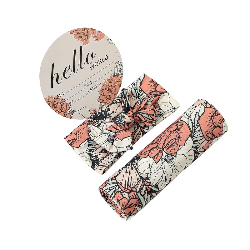 Galabloomer Newborn Receiving Blanket Headband Set Baby Flower Swaddle (cocal Almond) - Image 4
