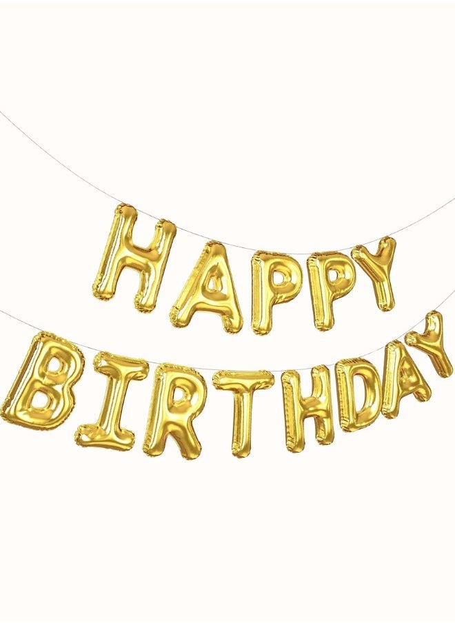 INSX HAPPY BIRTHDAY Balloon Set - 16 Inch Letter Balloons with Straw and Ribbon - Easy to Inflate and Hang - Durable and Reusable - Perfect for Birthday Party Decorations (Gold Color) - Image 1