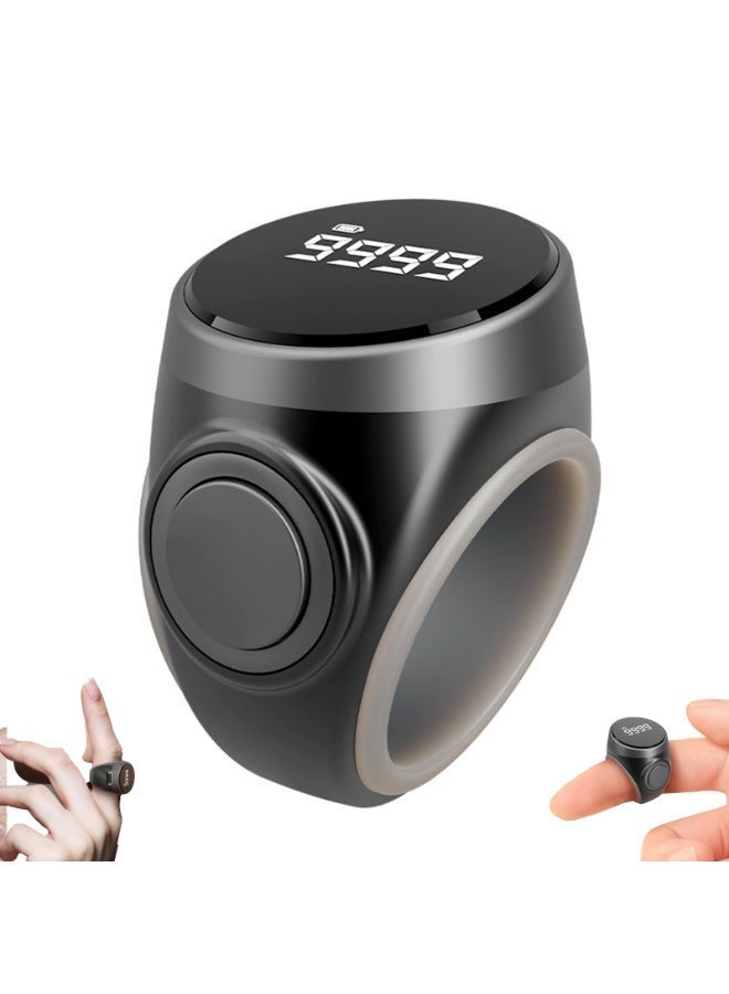 Tasbih S Zikr Smart Praise Ring, Adjustable Praise Ring Finger Counter ,Rechargeable Electronic Digital Tasbih Counter Rings , Waterproof 4 Digit Finger Counter Zikr Ring for Muslims (Black) Finger Counter for Muslims - Image 2