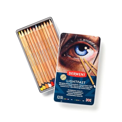 Derwent Lightfast Colored Pencils 12 Tin, Set of 12, 4mm Wide Core, 100% Lightfast, Oil-based, Premium Core, Creamy, Ideal for Drawing, Coloring, Professional Quality (2302719) - Image 1