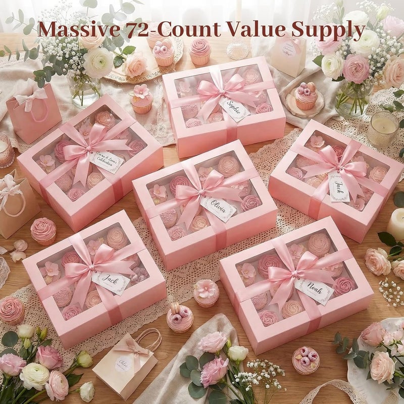 VGOODALL 6 Pack Pink Cupcake Boxes with Insert Cupcake Containers - Holds 72 Cupcakes for Birthday Party Bakery Supplies - Image 5