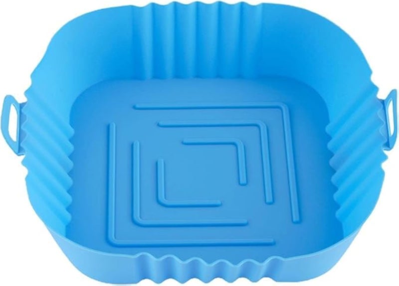 Air Fryer Silicone Pot, Square Reusable Air Fryer Liners, Silicone Air Fryer Accessories, Replacement of Parchment Liner Paper Air Fryer Basket Fits Air Fryer (Blue)