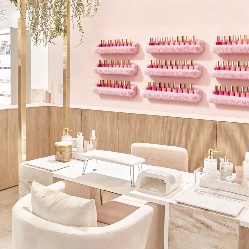 YMVV Nail Polish Wall Shelf - 15-Inch Furry Plush Display & Organizer Rack, Holds 60+ Polishes, Soft Ledge for Bedroom, Bathroom, Salon - Protects Bottles from Scratchesï¼Œ6 Pack Pink - Image 5