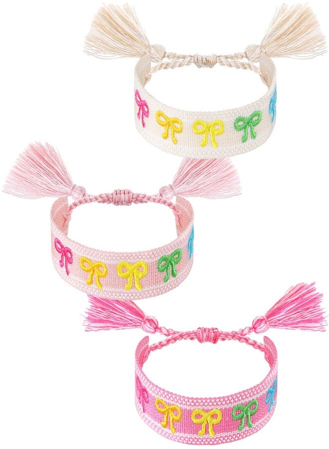 تونديامو أساور صداقة تونديمو بي إف إف، ثلاث أساور منسوجة على شكل فيونكة، هدايا عيد الميلاد والكريسماس للنساء (وردي، وردي فاتح، وبيج) - Image 1