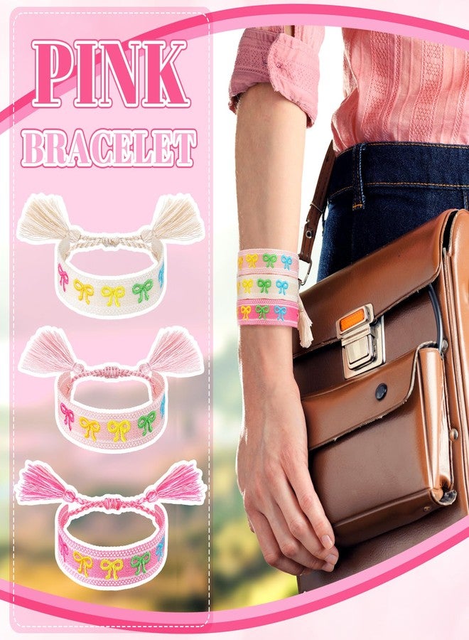 تونديامو أساور صداقة تونديمو بي إف إف، ثلاث أساور منسوجة على شكل فيونكة، هدايا عيد الميلاد والكريسماس للنساء (وردي، وردي فاتح، وبيج) - Image 5