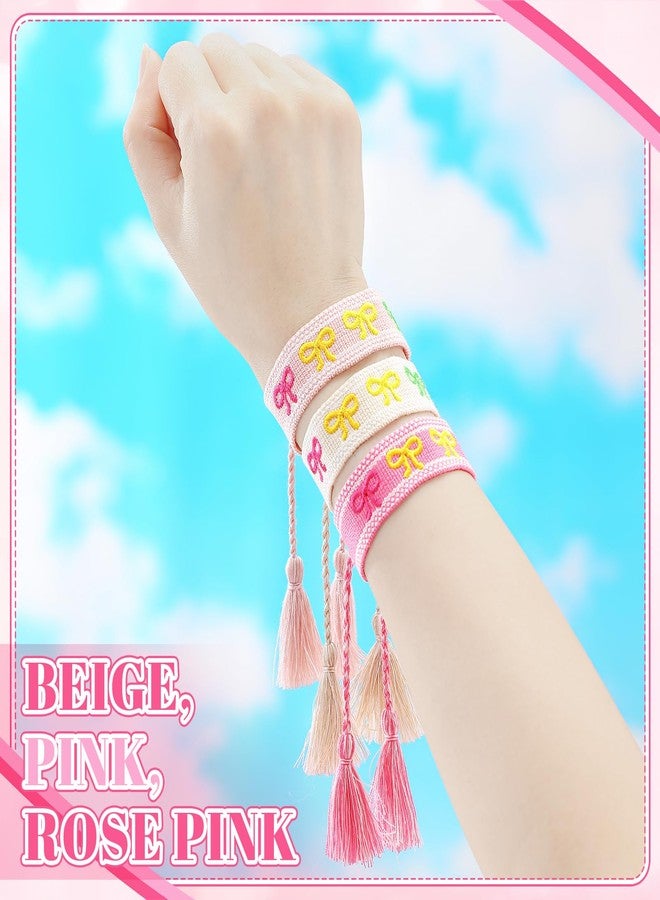 تونديامو أساور صداقة تونديمو بي إف إف، ثلاث أساور منسوجة على شكل فيونكة، هدايا عيد الميلاد والكريسماس للنساء (وردي، وردي فاتح، وبيج) - Image 4