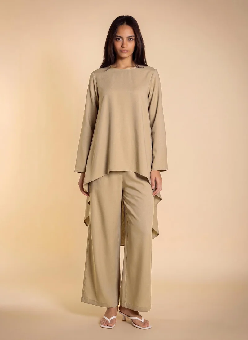 SHAPES ASYMMETRICAL COTTON BLEND FLOWING TOP SET