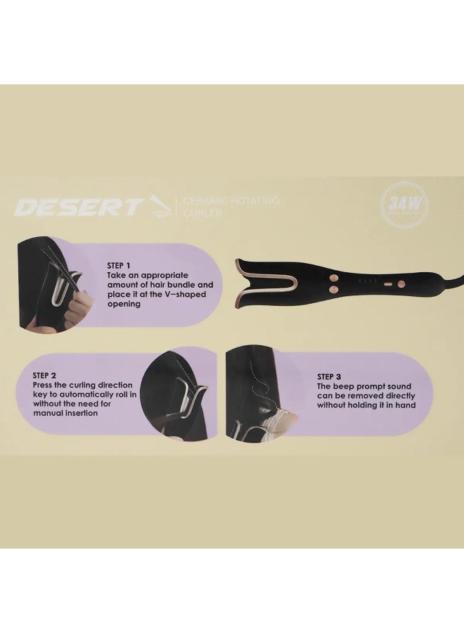Desert Ceramic Rotating Curler – Professional Styling Tool for Effortless Curls - Image 4