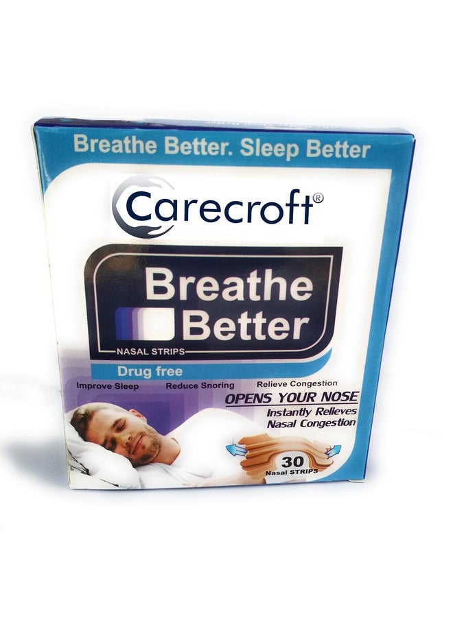 Carecroft 30 Pcs Anti Snoring Nasal Strips For Men Women Nose Snore Stopper Solution Remedy Device Breathe Right Vents Stop Better Sleep Control Reduce Good Night Sleep Breathing (Pack Of 30 Strips)  - Image 1