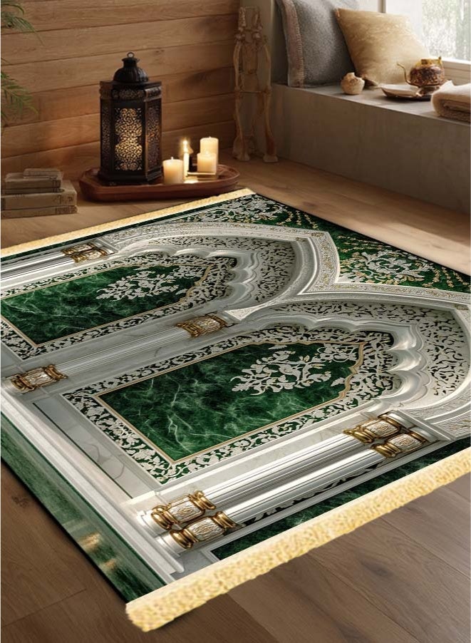 Premium Velvet Cotton Felt Multi-Person Prayer Mat - Extra Thick Islamic Sajada for Family & Group Prayer - Image 2