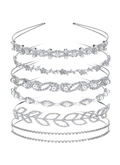 Tatuo Tatuo 6 Pcs Bride Bridesmaids Crystal Headband Crown Womens Faux Pearl Rhinestones Headdress for Wedding Party Silver Tiara for Little Flower and Leaves Artificial Diamond Headbands 