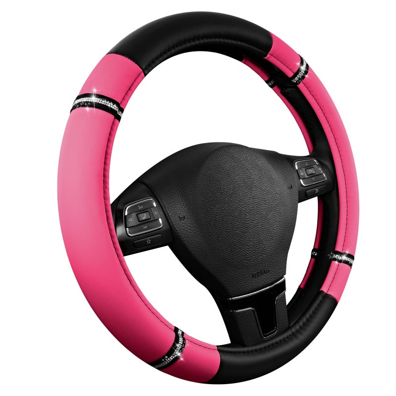 Road Comforts Road Comfort Leather Steering Wheel Cover â€“ Premium Anti-Slip Car Steering Wheel Grip Cover â€“ Universal Fit for 14.5â€â€“15.5â€ Cars, Trucks & SUVs - Hotpink - Image 2