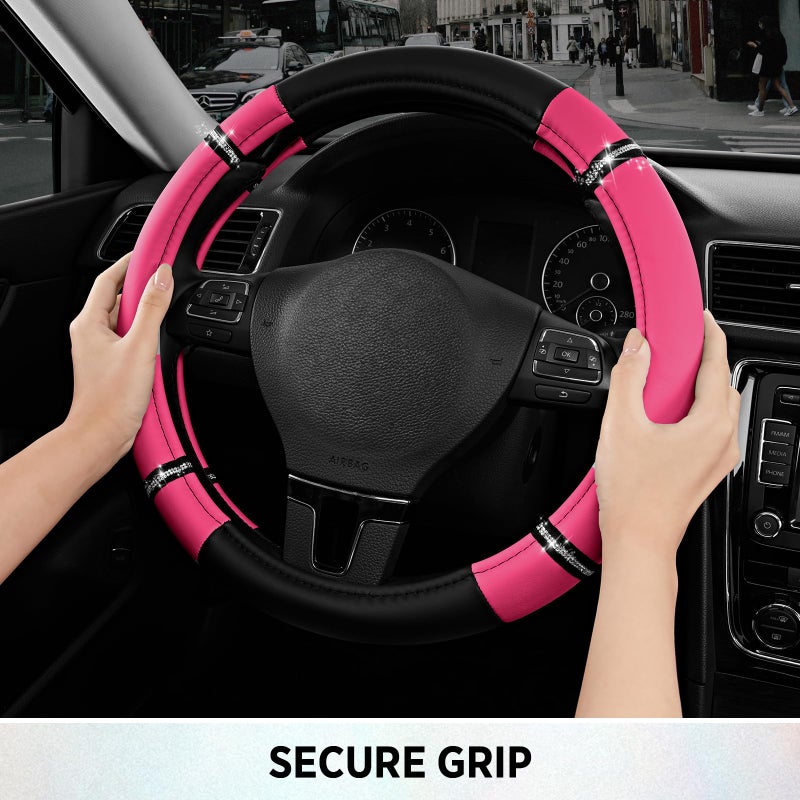 Road Comforts Road Comfort Leather Steering Wheel Cover â€“ Premium Anti-Slip Car Steering Wheel Grip Cover â€“ Universal Fit for 14.5â€â€“15.5â€ Cars, Trucks & SUVs - Hotpink - Image 5