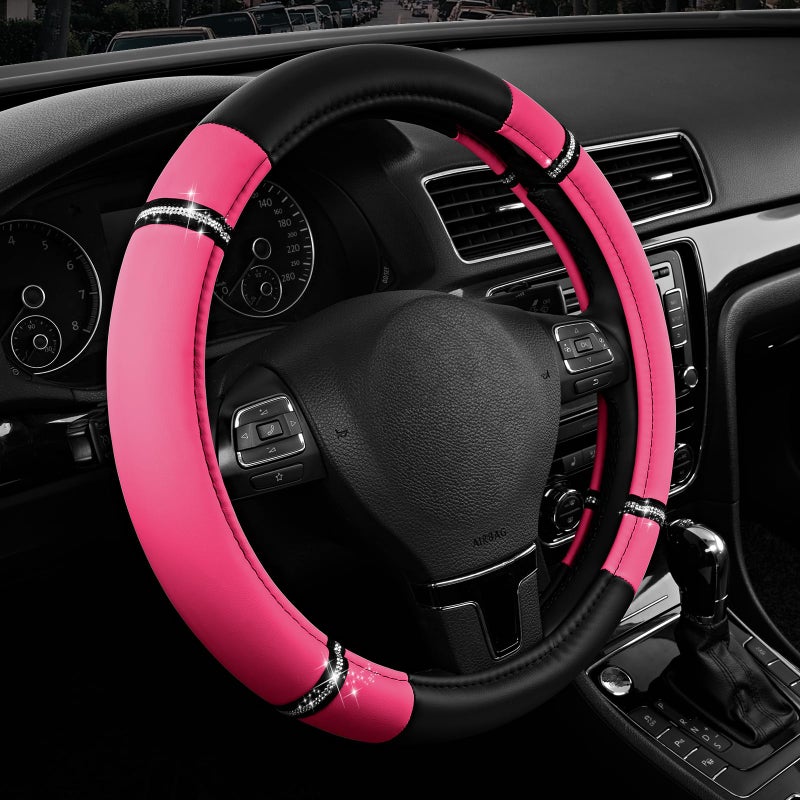 Road Comforts Road Comfort Leather Steering Wheel Cover â€“ Premium Anti-Slip Car Steering Wheel Grip Cover â€“ Universal Fit for 14.5â€â€“15.5â€ Cars, Trucks & SUVs - Hotpink - Image 1
