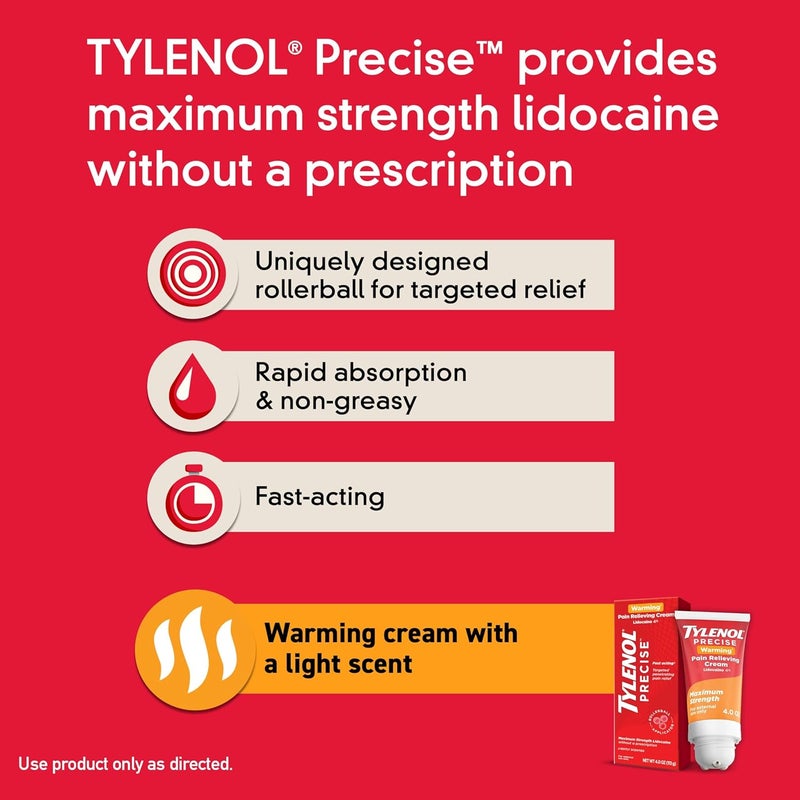 Tylenol Precise Warming Pain Relief Cream FastActing Maximum Strength Lidocaine 4 oz - Image 4