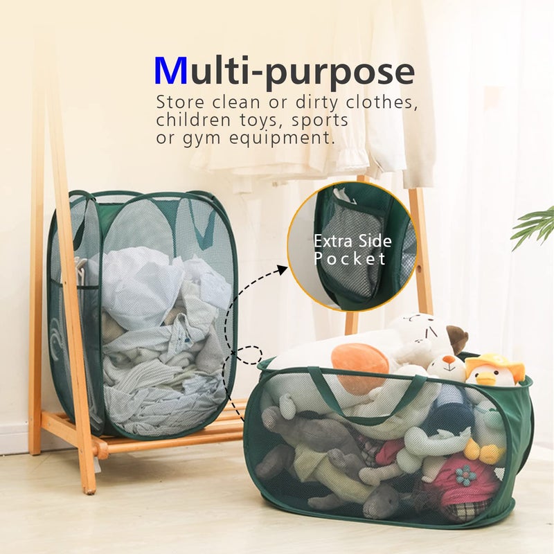 HONOMA Sturdy Mesh Laundry Hamper Basket Bag,Pop up Basket with Side Pocket for Laundry Room, Bathroom, Kids Room, College Dorm or Travel (Pop Vertical, Grey) - Image 4