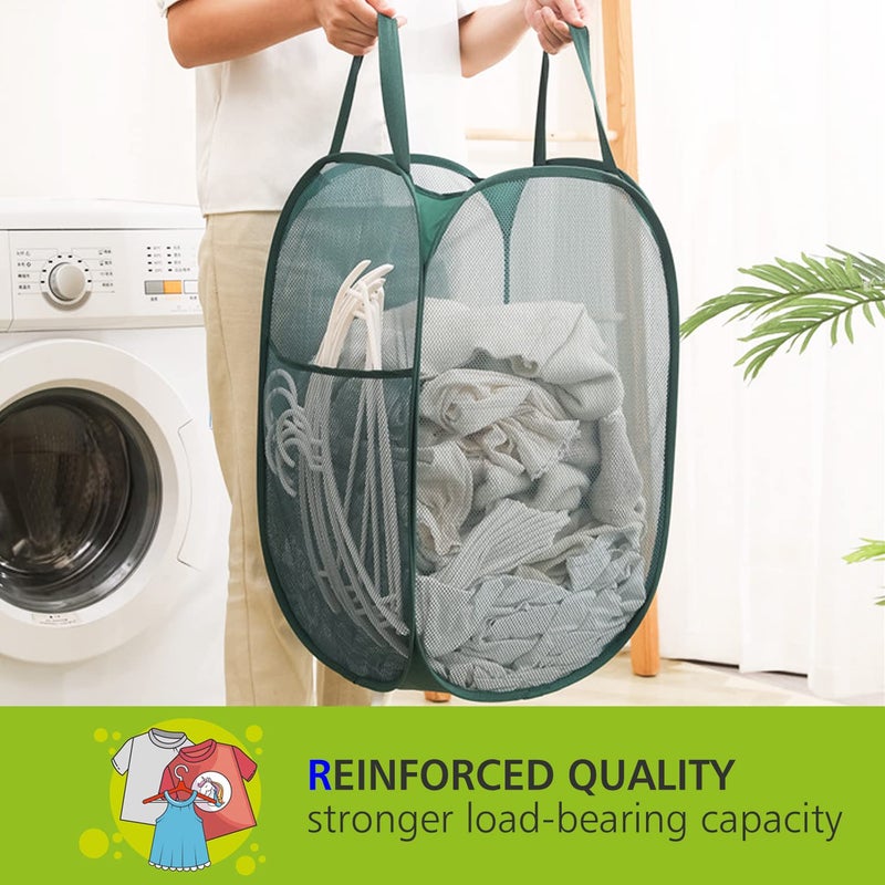 HONOMA Sturdy Mesh Laundry Hamper Basket Bag,Pop up Basket with Side Pocket for Laundry Room, Bathroom, Kids Room, College Dorm or Travel (Pop Vertical, Grey) - Image 2